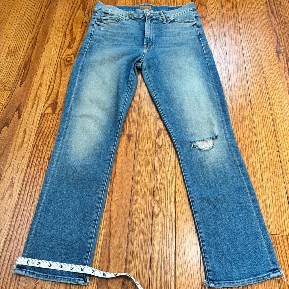 Mother Women"s 29 High Waisted Rascal Ankle Jeans Love Gun Distressed Frayed Hem - Picture 14 of 16